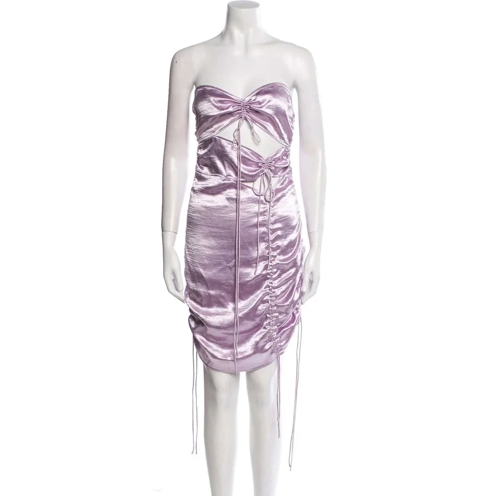 For Love & lemons Lavender Metallic Ruched Cut-Out Halter Dress Purple Bodycon